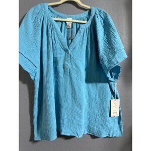 Joie Women's Light Blue Gauze Cotton Blouse Size 1X With Button Front